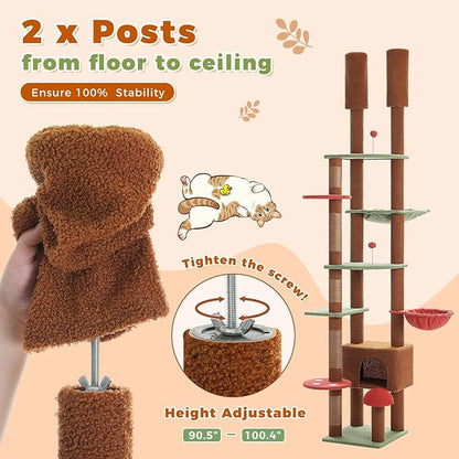 PETEPELA Floor to Ceiling Cat Tree, Adjustable 90.5''-100.4'' Cat Tower - Image 4