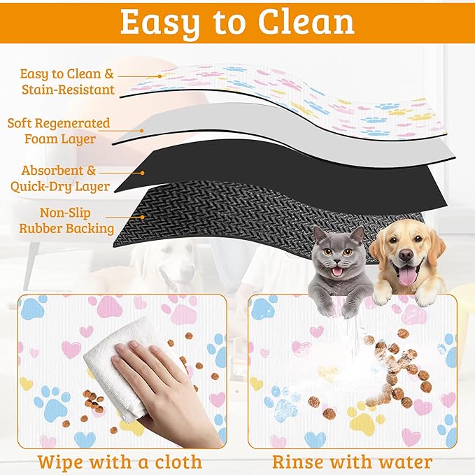 Dog Bowl Mat, Colorful Dog Paws Pet Feeding Mat - Image 5