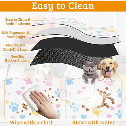 Dog Bowl Mat, Colorful Dog Paws Pet Feeding Mat - Image 5