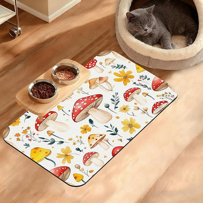 Pet Feeding Mat, Mushroom Absorbent Dog Cat Food Mat Flowers Dog Mat by Unknown