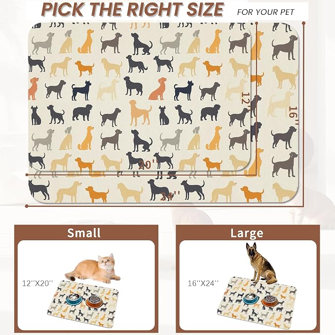 Cute Dog Cat Food Mat, Color Silhouette Absorbent Pet Feeding Mat - Image 2