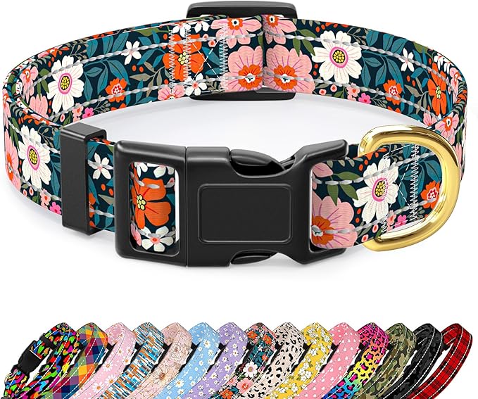 Reflective Dog Collar for Large Dogs, Cute Flower Theme Adjustable Heavy-Duty by TMOODEL