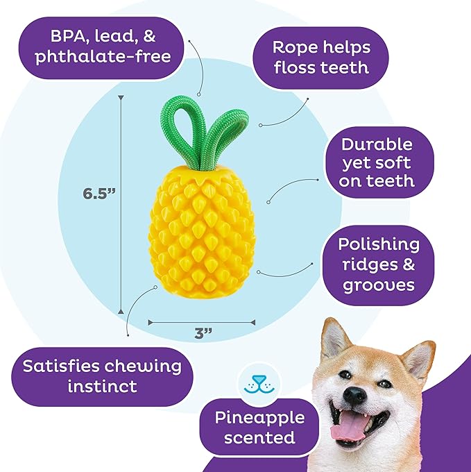 Outward Hound Dental Pineapple Dog Toy & Treat Stuffer, 6.8″ x 3.3″ - Image 3