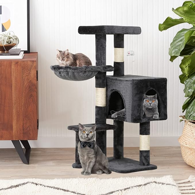 BestPet | 37" Cat Tree Tower | Light Gray | Sturdy Multi-Level Cat Tree - Image 2