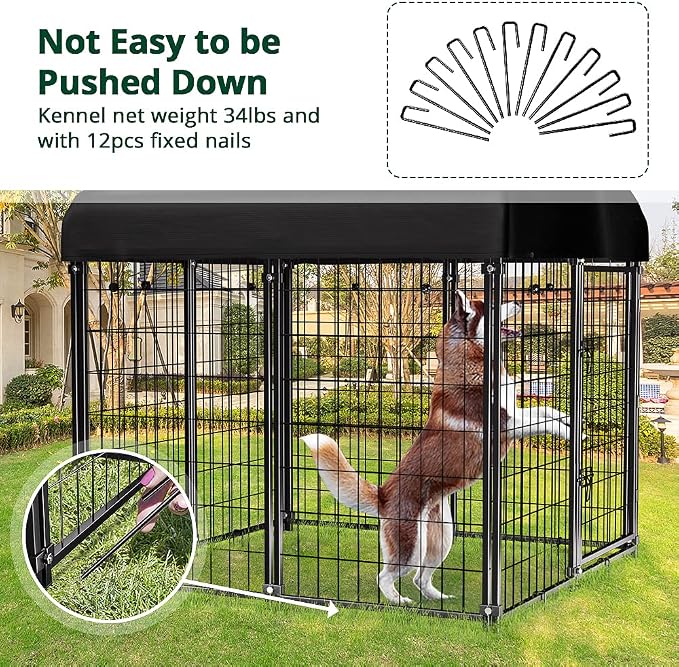 Dog Kennel Outside with Roof, Heavty Duty Welded Dog Crate Playpen with - Image 8