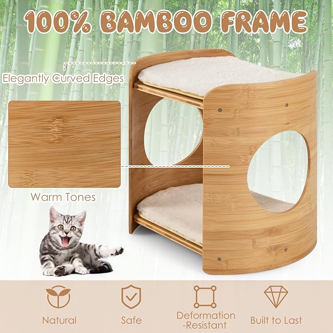 Tangkula Elevated Cat Bed for Indoor Cats, 2-Tier Cute Small Cat Tree Tower - Image 6
