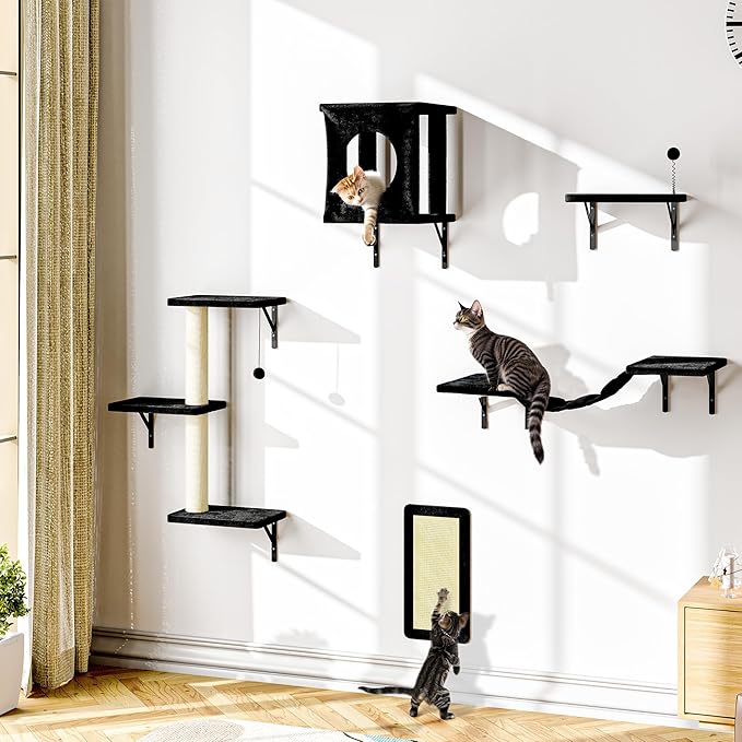 NUNU LAB Cat Wall Shelves Set, Scratching Post, Wall Shelves by NUNULAB