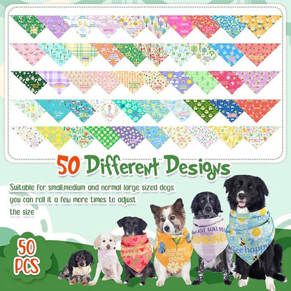 Chunful 50 Pcs Spring Dog Bandanas Floral Dog Bibs Seasonal Pet Costume - Image 4
