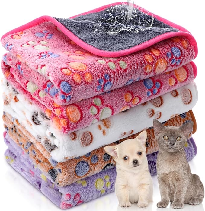 Panelee 4 Pcs Waterproof Dog Blankets Washable Puppy Paw Print Fleece Blanket by Panelee