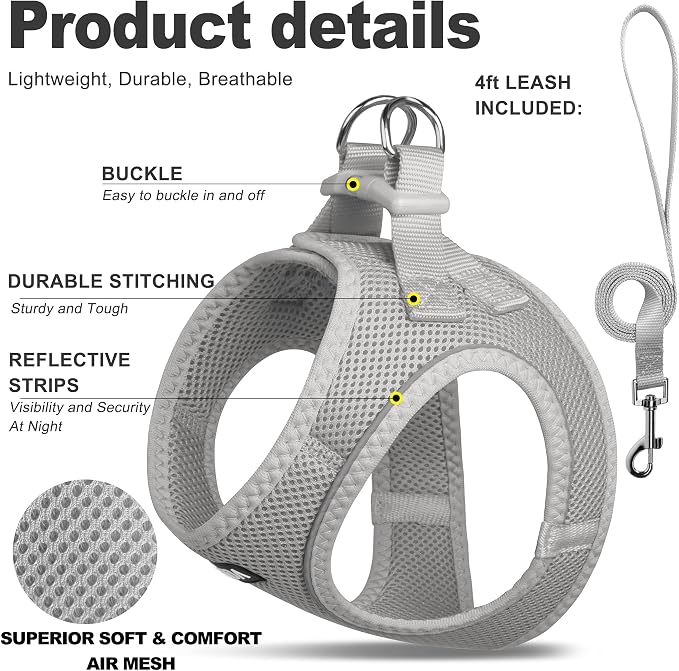 Fida Comfy Dog Harness with Leash, Soft Puppy Vest Escape Proof, Breathable - Image 2