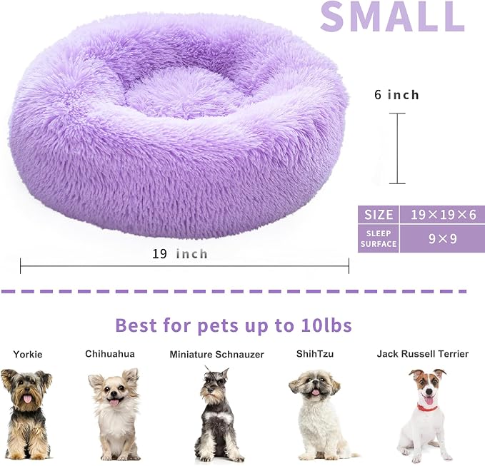 Calming Donut Dogs Beds for Small Dogs Washable, 19inch Fluffy Round Puppy Bed - Image 2