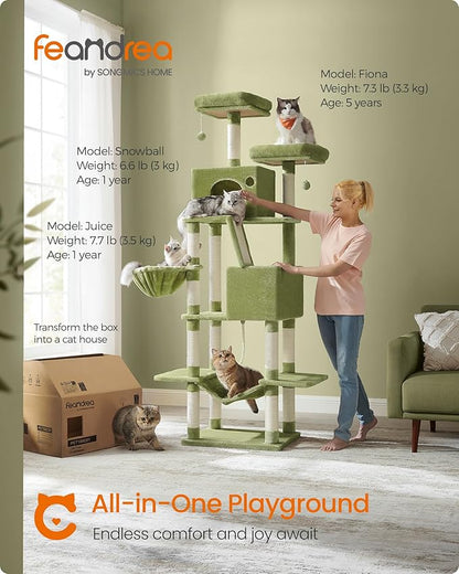 Feandrea Cat Tree, 81.1-Inch Large Cat Tower, 2 Perches, 2 Caves - Image 2