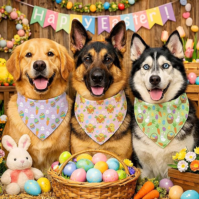 Abbylike 50 Pcs Easter Dog Bandanas Bulk Bunny Egg Carrot Bandanas - Image 4