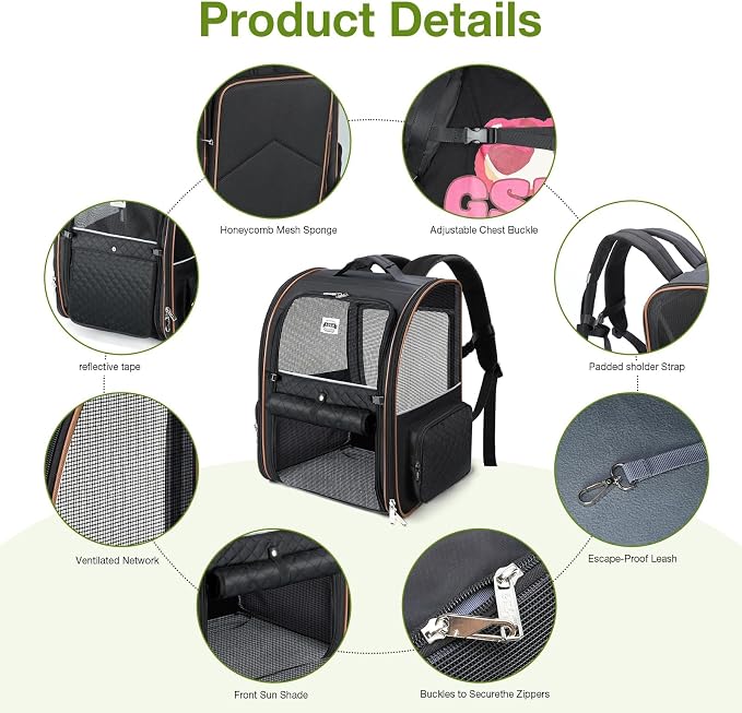 Lekebobor Large Cat Backpack Carrier Expandable Pet Carrier Backpack - Image 8
