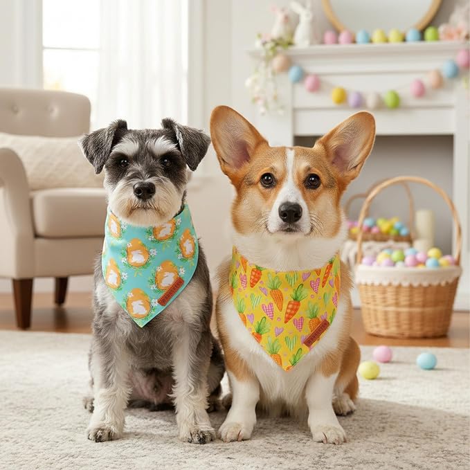 ADOGGYGO Easter Dog Bandana 2 Pack, Bunny Egg Carrot Print Pet Scarf Bib - Image 3