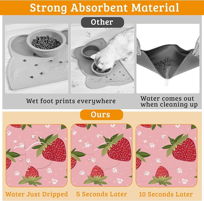 Dog Bowl Mat, Strawberry Pet Feeding Mat - Image 3