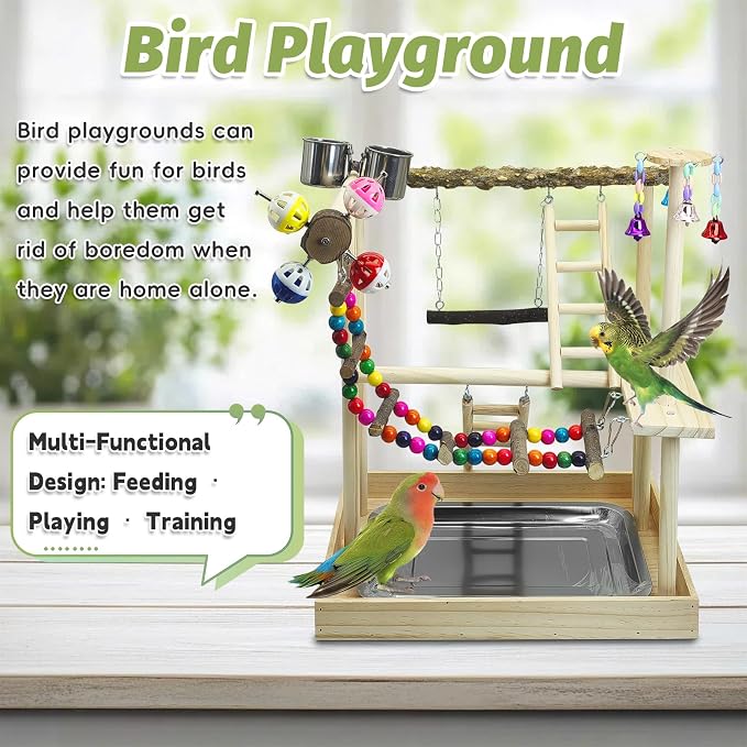 PINVNBY Bird Playground Parrot Perch Stand Play Gym Cockatiel Wood Bird Toys - Image 2