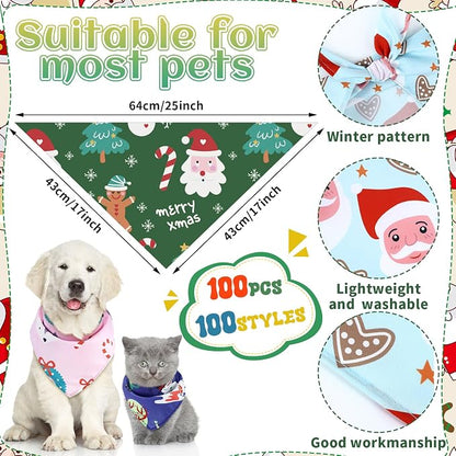 100 Pcs Christmas Dog Bandanas Bulk Pet Bibs Colorful Triangle Scarf Xmas Pet - Image 3