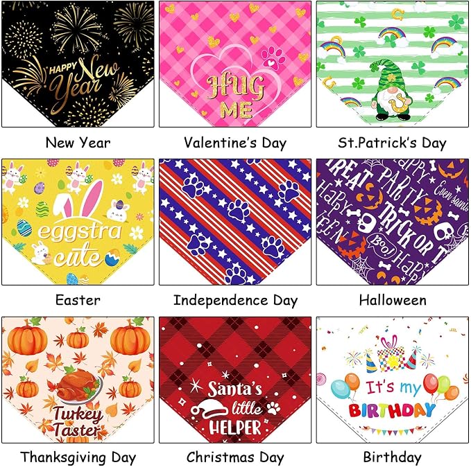 Weewooday 9 Pcs Holiday Dog Bandanas St' Patrick's Day Easter Bandanas Birthday - Image 3