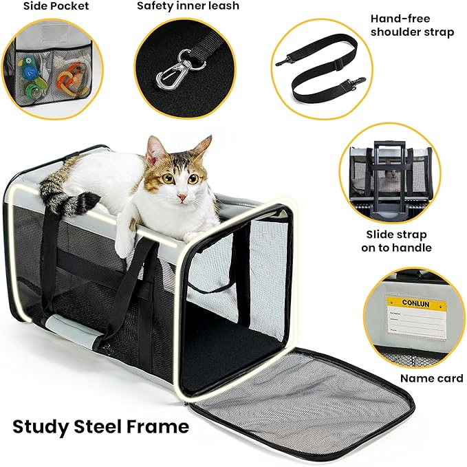 Soft-Sided Cat Carrier for Small-Medium Cats, Puppies up to 15 Lb, Airline - Image 5