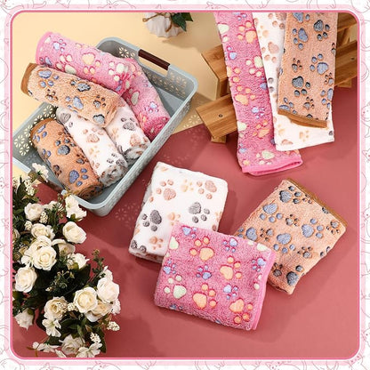 Tegeme 12 Pcs Pet Blankets Soft Fluffy Fleece Dog Cat Warm Paw Print Pattern - Image 7