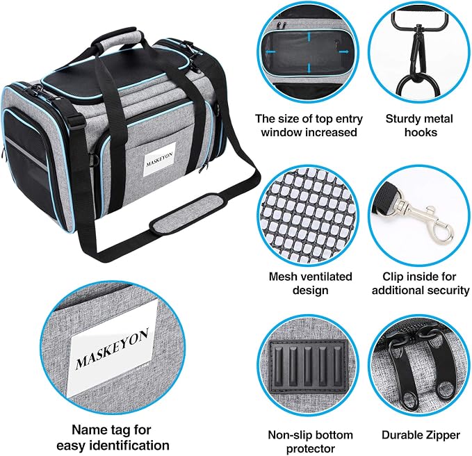 Airline Approved Pet Carrier, Large Soft Sided Pet Travel TSA Carrier 4 Sides - Image 6