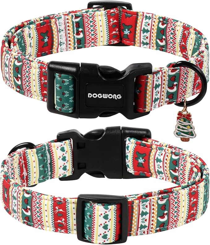DOGWONG Christma Dog Collar, Classic Cute Red Green Christmas Tree Dog Collar - Image 2