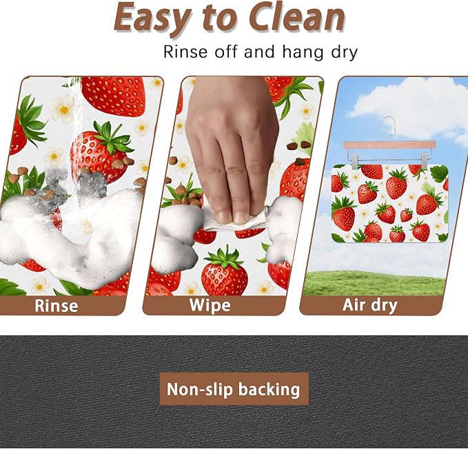 Cute Strawberry Flower Dog Cat Food Mat, Absorbent Pet Feeding Mat - Image 4