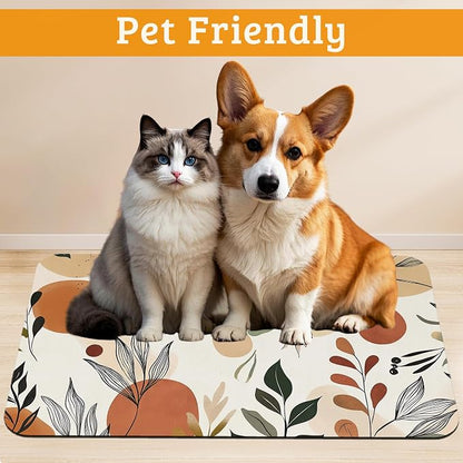 Boho Dog Cat Food Mat, Abstract Leaves Absorbent Waterproof Placemat - Image 2