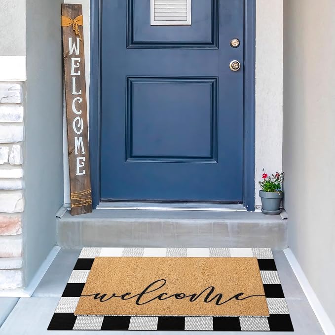 Tinideya 2 Pcs Door Mat Welcome Non Slip Coir Mats Floor Layering Doormats - Image 6