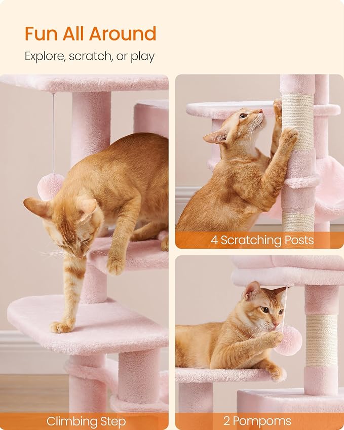 Feandrea Cat Tree, 44.1-Inch Cat Tower, Plush Multi-Level Condo - Image 6