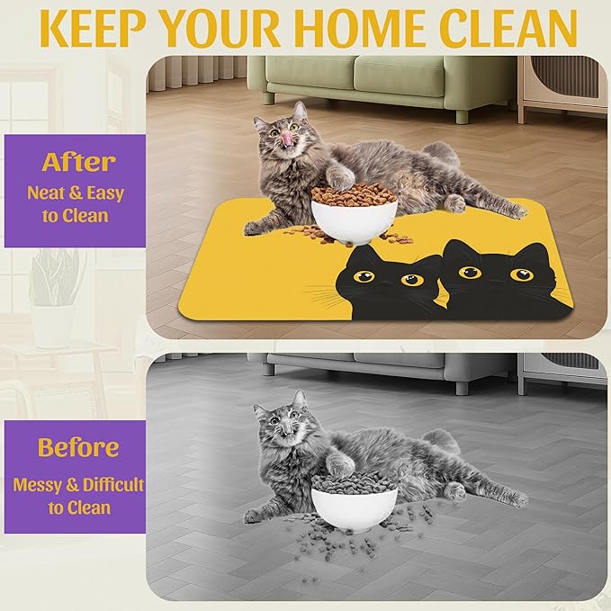 Cute Black Cat Peeking Pet Bowl Mat, Absorbent Placemat - Image 4