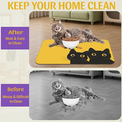 Cute Black Cat Peeking Pet Bowl Mat, Absorbent Placemat - Image 4