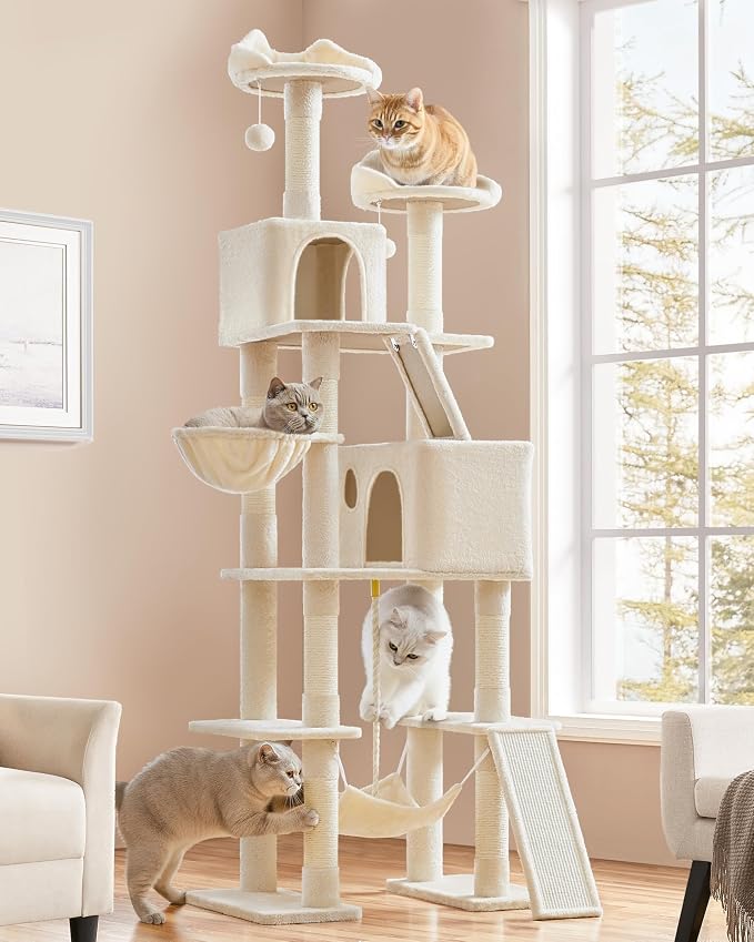Yaheetech Cat Tree, 82.5in Large Tower w/Hammock, 2 Kitty-Ear Perches, 2 Cozy - Image 2