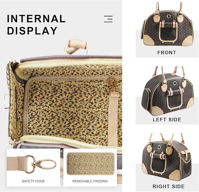 Fashion Dog Carrier PU Leather Dog Handbag Dog Purse Cat Tote Bag Pet Cat Dog - Image 4