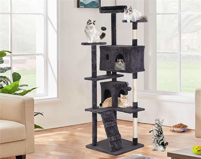 Heavy Duty Cat Tree Tower, Cat Condo, Hanging Ball, Light Grey by BORGEBY