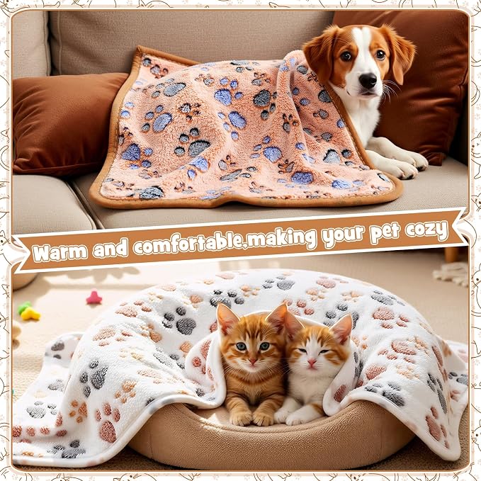 Tegeme 12 Pcs Pet Blankets Soft Fluffy Fleece Dog Cat Warm Paw Print Pattern - Image 6