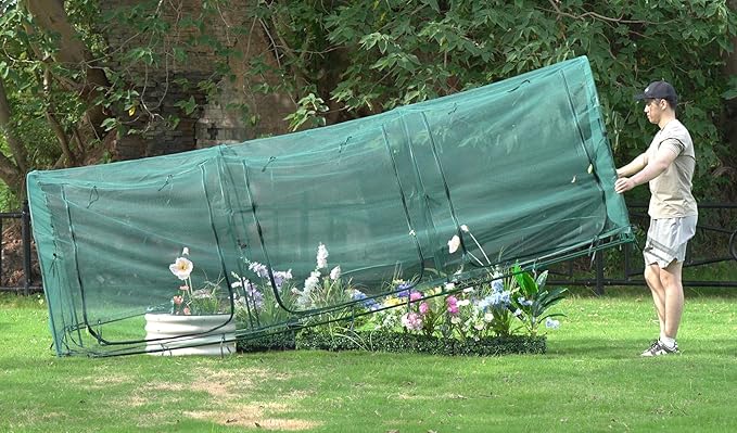 Poray Large 12.3X4FT Tunnel Plant Netting Cover, 4.1FT Tall Crop Cage Tomato - Image 9