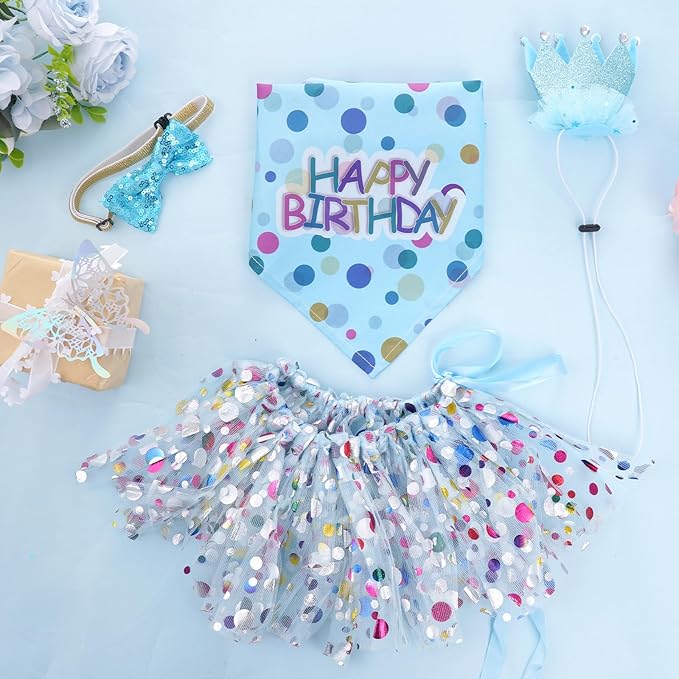 hoyuwak Dog Birthday Party Supplies Girl Dog Birthday Bandana Tutu Set Cute Hat - Image 5