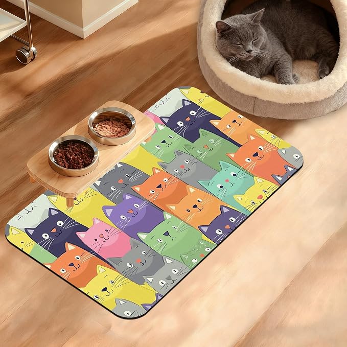 Cute Colorful Cats Dog Food Mat, Absorbent Pet Feeding Mat by Unknown