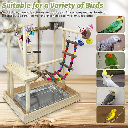 PINVNBY Bird Playground Parrot Perch Stand Play Gym Cockatiel Wood Bird Toys - Image 5