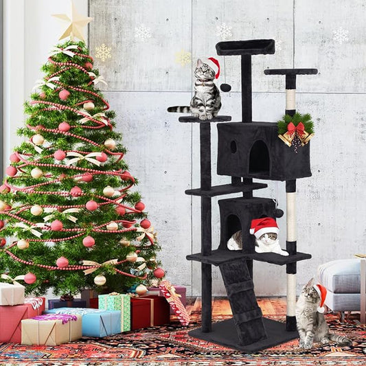 Heavy Duty Cat Tree Tower, Cat Condo, Hanging Ball, Dark Grey - Image 2