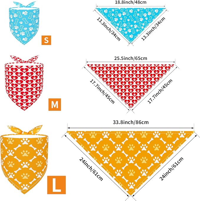 PET SHOW 50 Pack Paw Pattern Big Dog Bandanas Bulk XL Washable Triangle Bibs - Image 2
