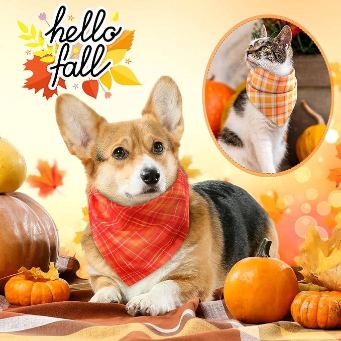 Weewooday 50 Pcs Thanksgiving Fall Dog Bandanas Bulk Plaid Bandanas - Image 4