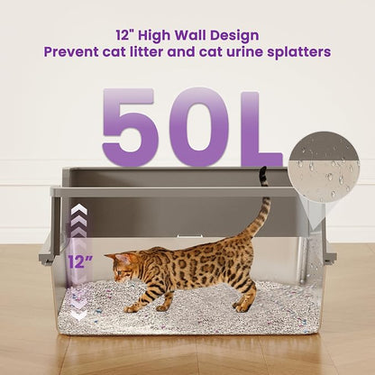 【No Sifting】 Tiuubt XXXL Stainless Steel Litter Box - Image 3
