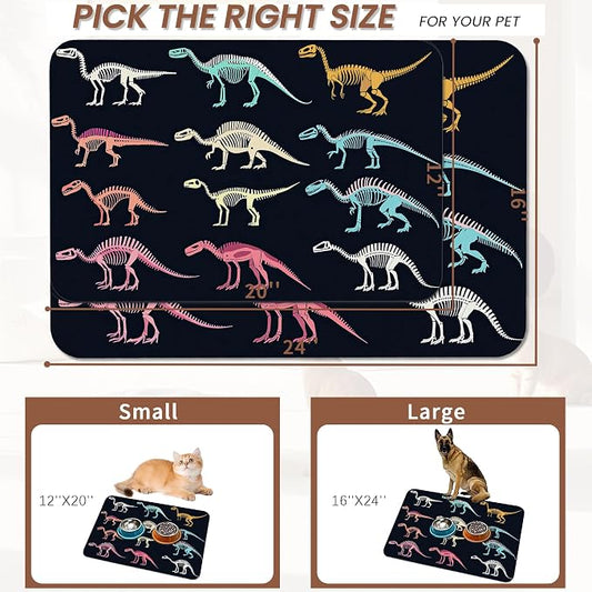 Dinosaur Skeleton Dog Cat Food Mat, Vintage Color Absorbent Pet Feeding Mat - Image 2