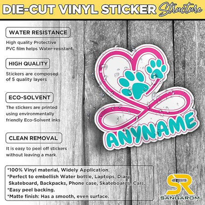 Custom Pet Name Sticker Personalized Text Infinity Heart Pawprint Animal Lovers - Image 4