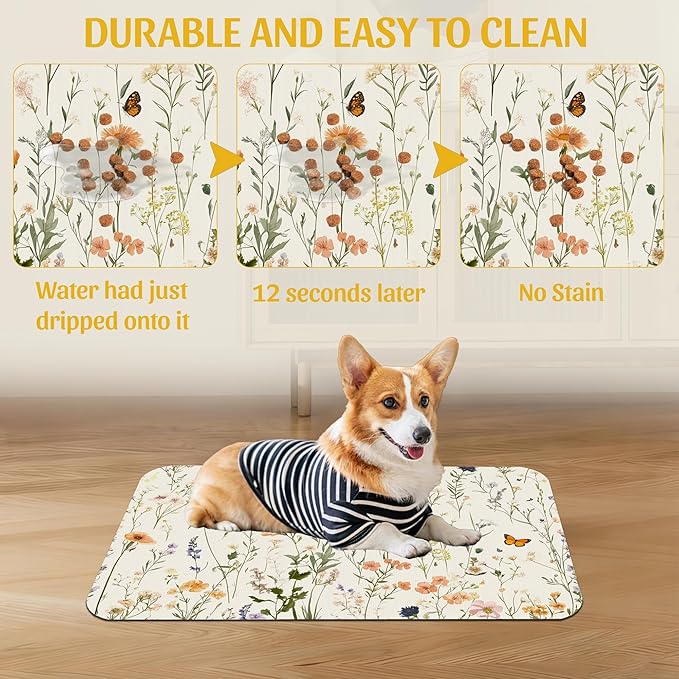 Vintage Wildflowers Herbs Pet Feeding Mat, Absorbent Bowl Pad, Quick Dry - Image 5