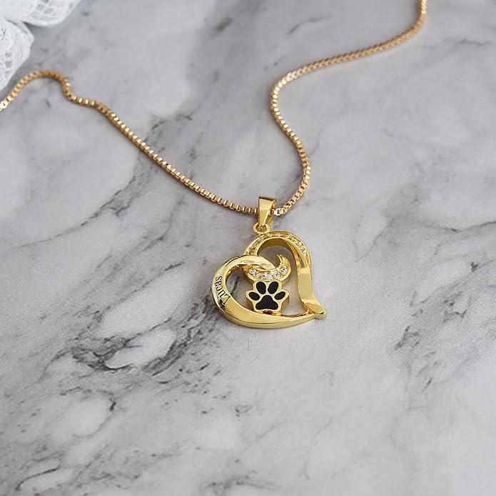 Personalized Cute Dog Cat Paw Name Necklace Forever Love Custom Heart Pendant - Image 5