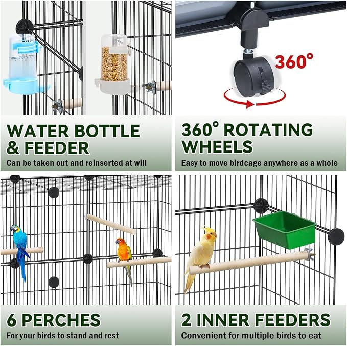 Encrypted Bird Cage, with Wooden Perches, Metal Parakeet Cage with Slide-Out - Image 4